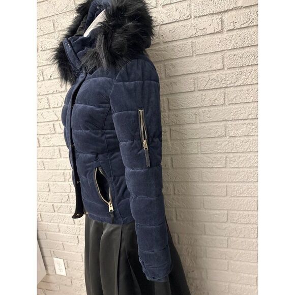 Royal Matrix Women Navy Removable Faux Fur Hoodie Quilted Coat Size XS - Picture 4 of 14